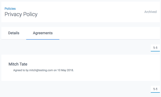 Private policy page agreements tab highlighted