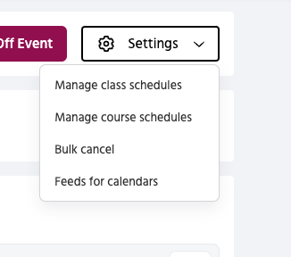 Settings menu on the TeamUp business Calendar.