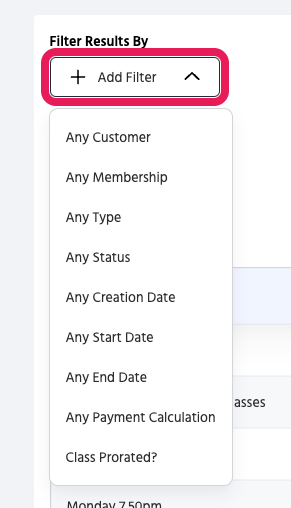 Membership holds report filters.