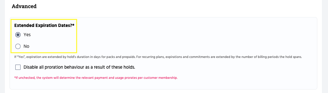 Select whether you want to extend the membership expiration dates after the hold ends.